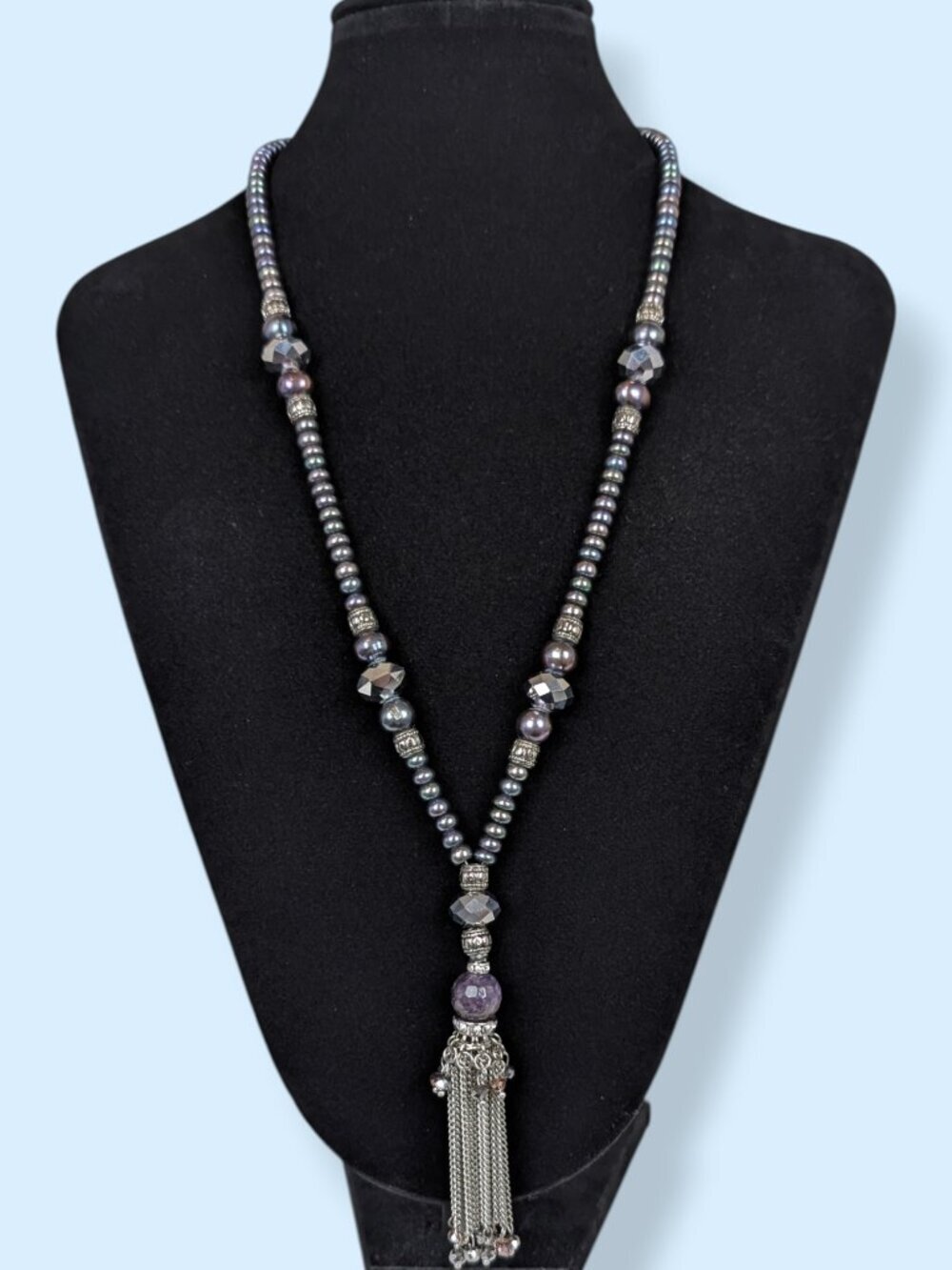 Dark Pearlescent Tassel Sautoir-Style Necklace